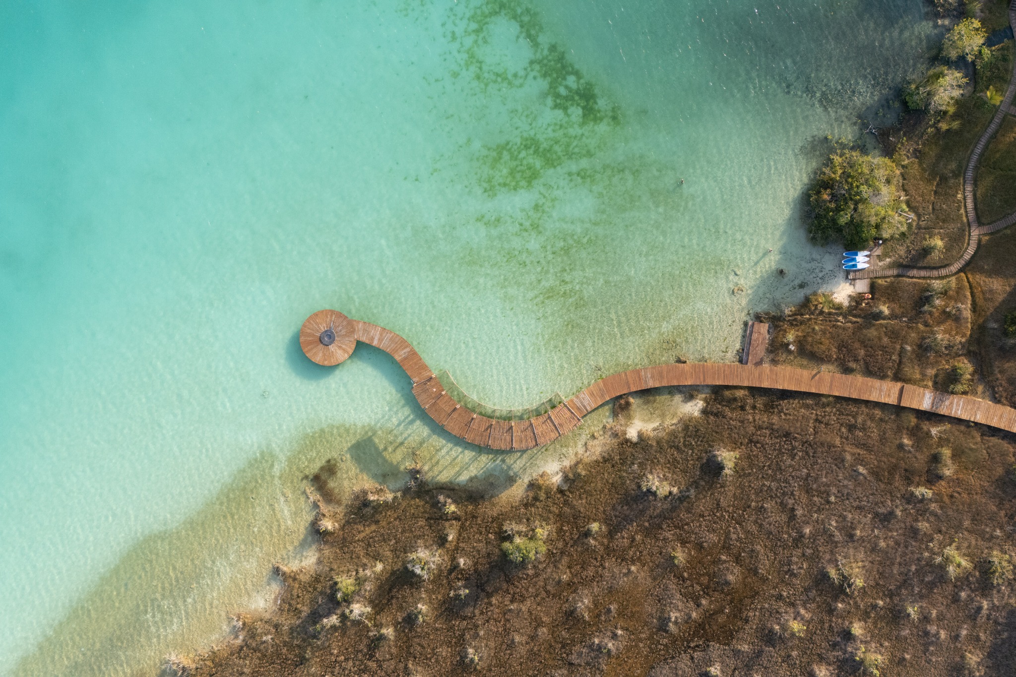 Aldea Mayab dock providing access to Bacalar Lagoon